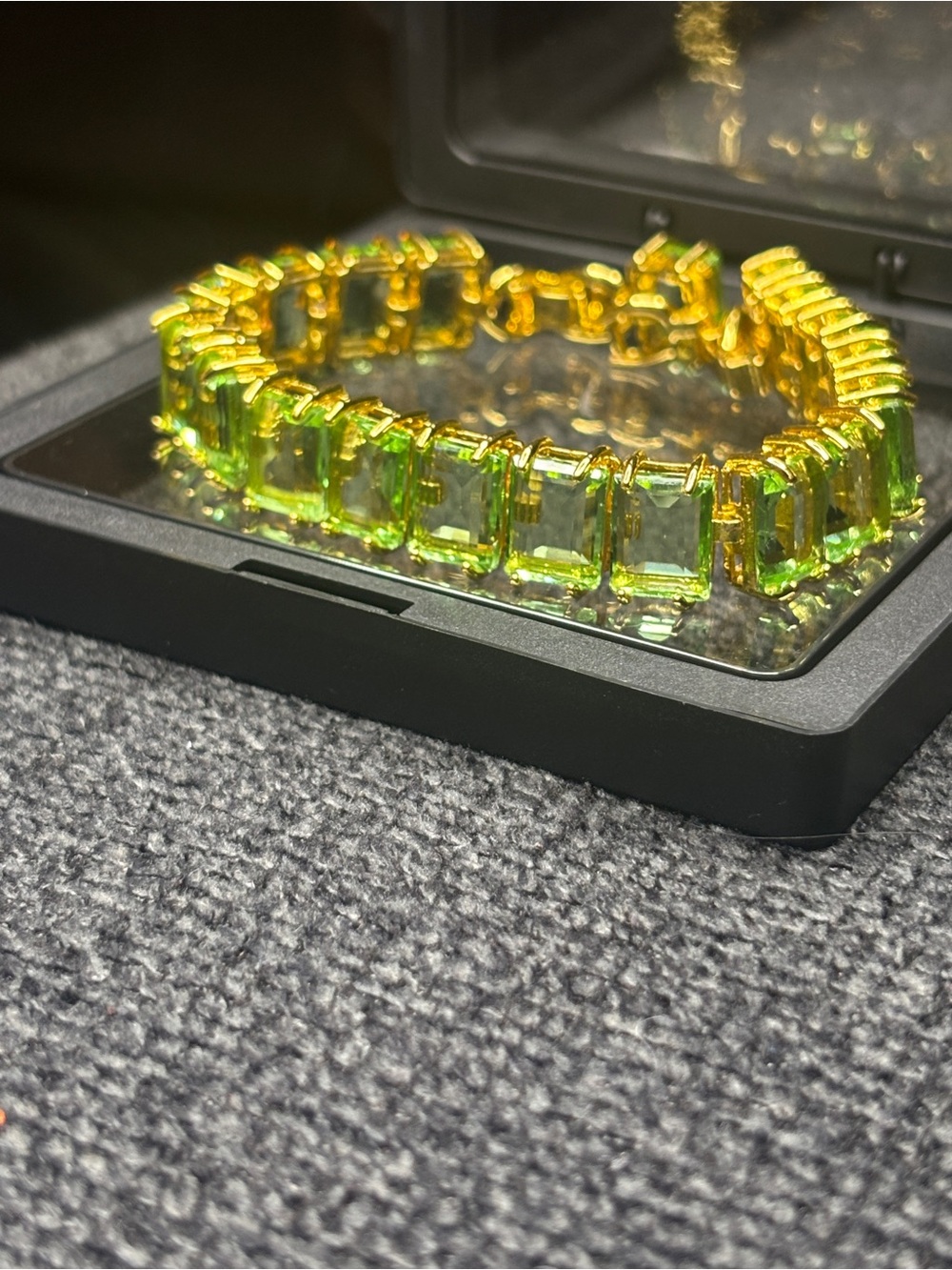 Green Emerald Cut Tennis Bracelet - Gold Setting